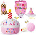 KIPRITII Dog Birthday Supplies with Cake Toys, Bandana & Hat for Small Dog | Photo-Ready Fun,Squeaky Birthday Toys,Dress-Up Fun,Adjustable Number Design,Soft Plush