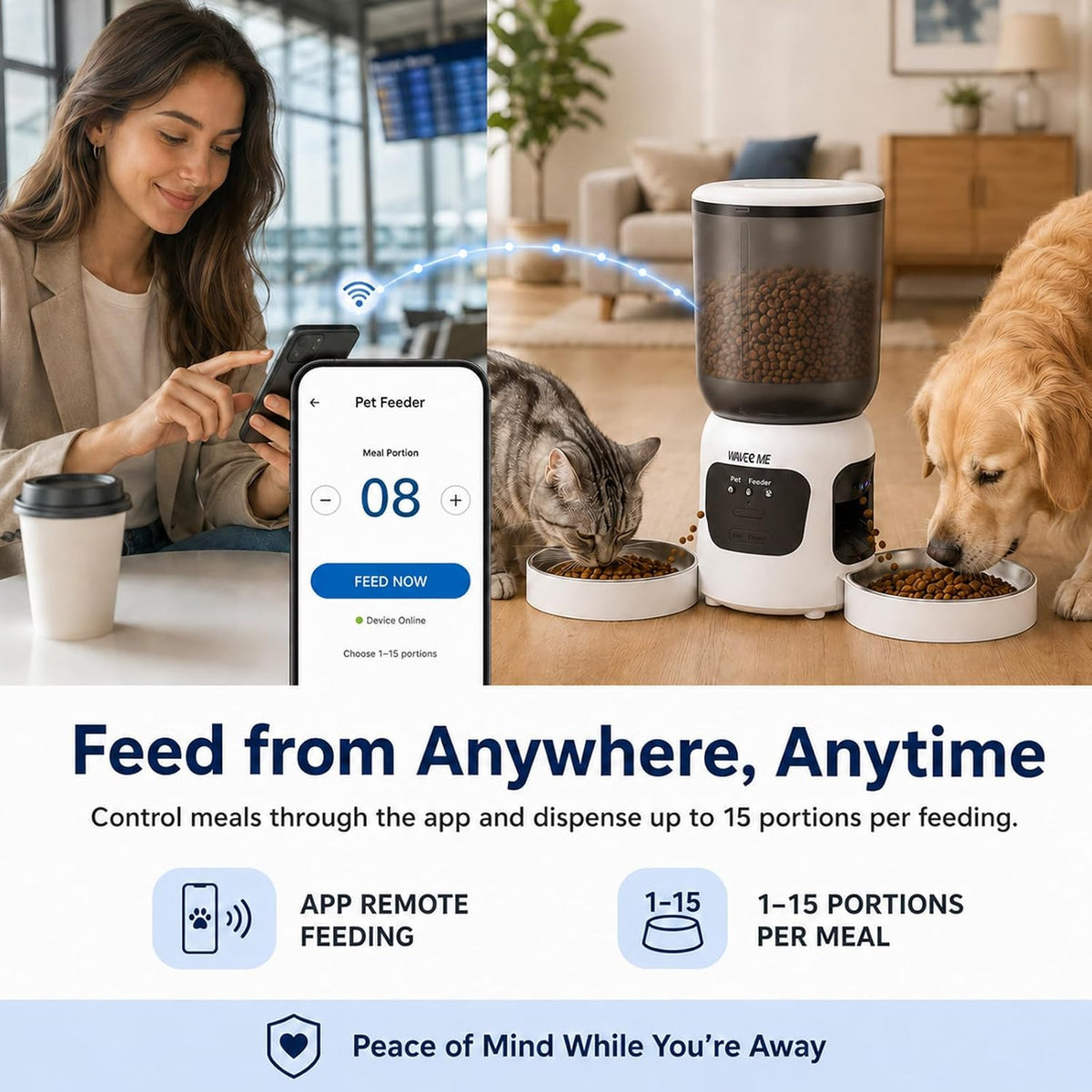 Automatic Cat Feeder for 2 Cats with Dual Cameras, 6L Dual Bowl Pet Feeder