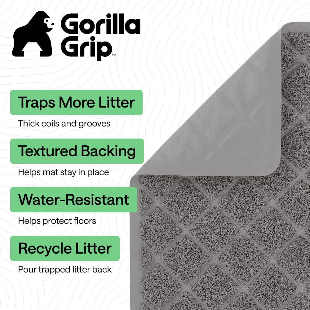 GORILLA GRIP Cat Litter Mat, Coiled Mesh Trapping Mats Half Circle Gray
