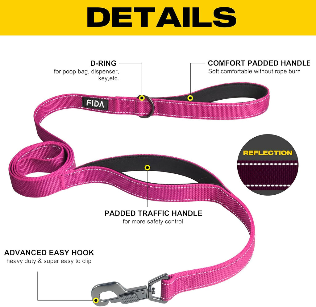 Fida Heavy Duty Dog Leash for Medium Large Dogs, 4 FT, Dual Padded Handles