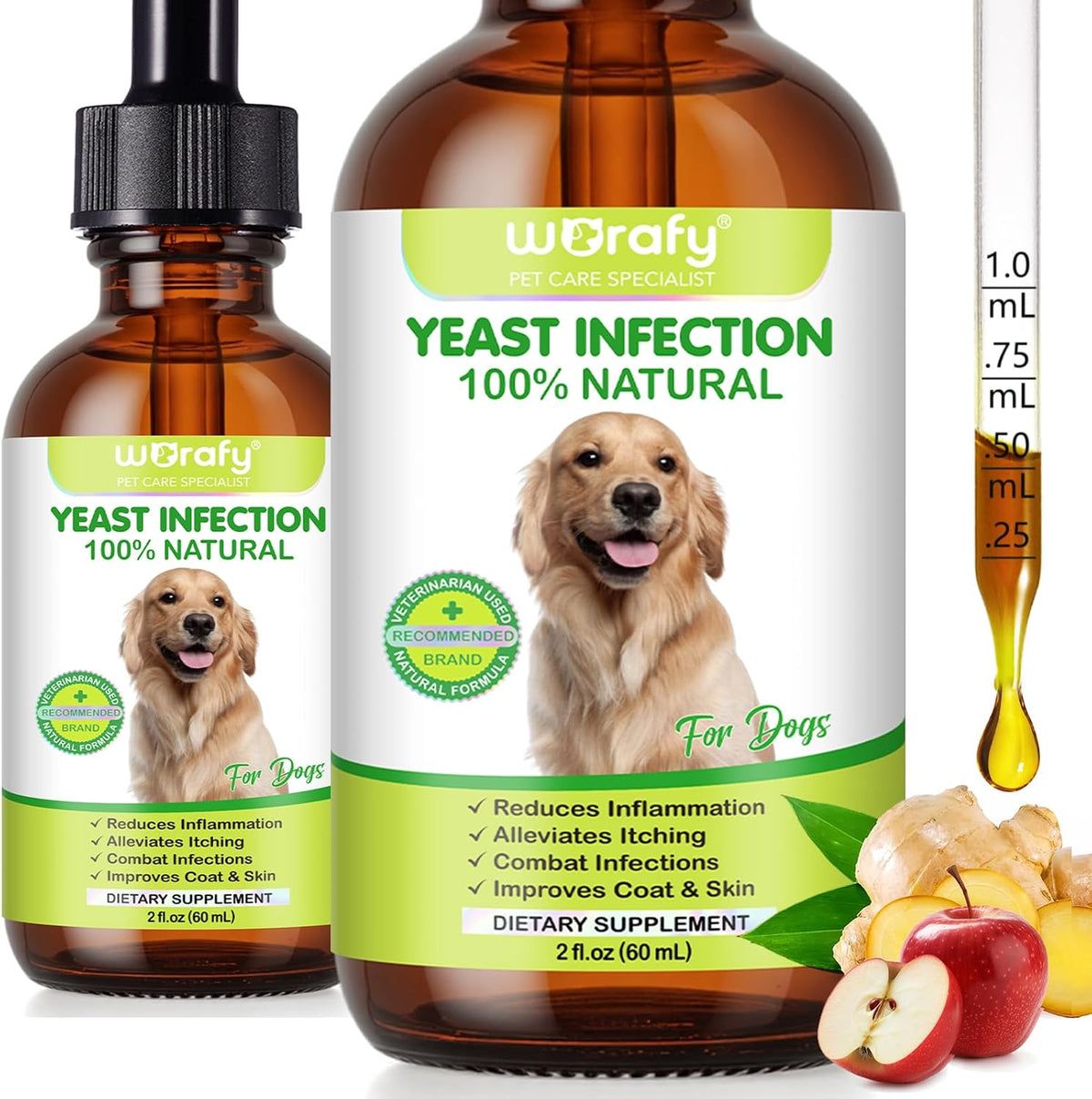 Natural Dog Yeast Infection Treatment for Itchy Skin, Ears & Paws, Soothes Irritation & Relieves Discomfort from Allergies, Supports Healthy Itch Relief, Improves Coat & Skin, Herbal Supplement Drops