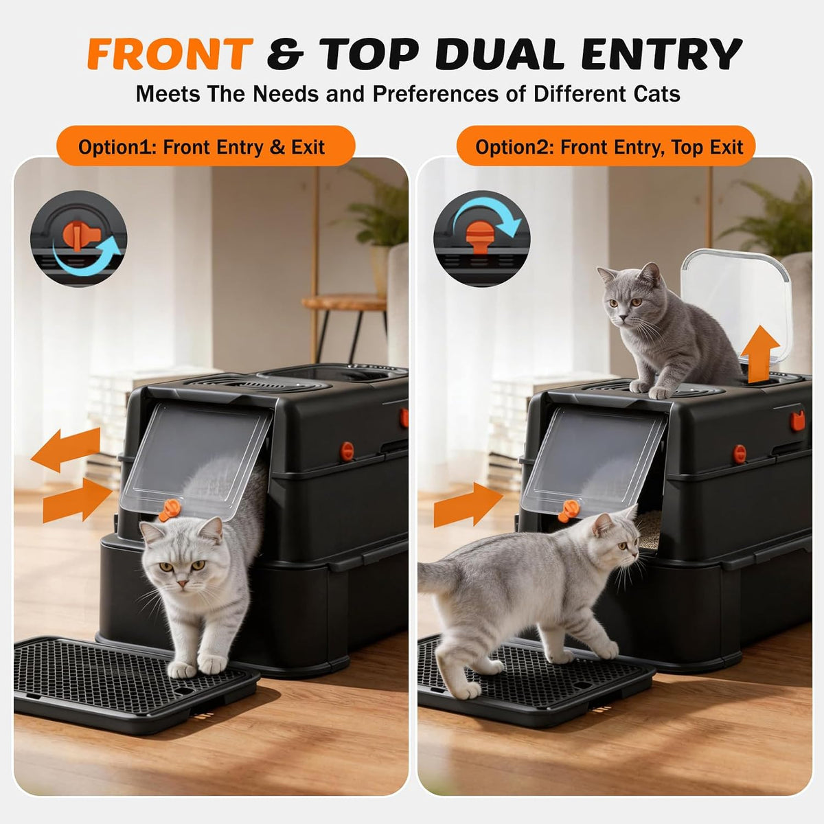 Stainless Steel Litter Box with Lid: XL Extra Large Cat Litter Box for Big Cats, Enclosed Kitty Litter Boxes with Drawer, High Sided Metal Cat Box with Scoop, Front & Top Entry, Odor Free, Non-Stick