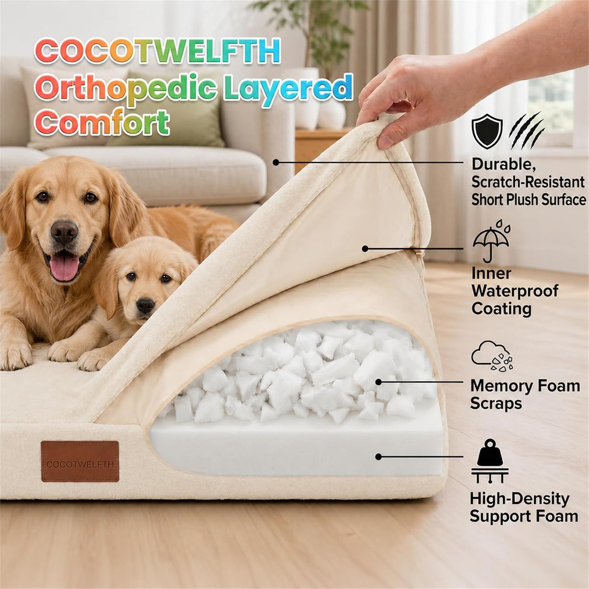 Orthopedic Dog Beds Large Sized Dog, Crate Bed with Sponge and Memory Foam with Removable Washable Cover, Ultra Soft Surface & Non-Slip Bottom-35 x23