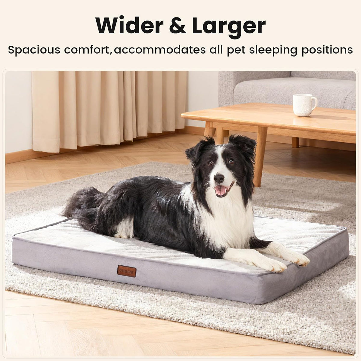 OhGeni Orthopedic M-L Dog Bed, Reversible Memory Foam,36 inch(Gray)