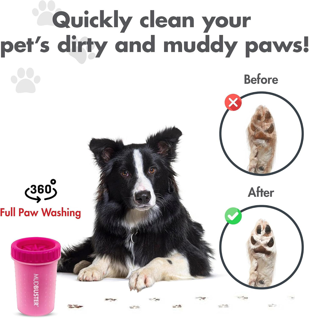 Dexas MudBuster Medium Dog Paw Cleaner, Pink, Fits 1.5"-2.5" Wide Paws, Gentle Silicone Bristles for Quick, Easy Cleaning 