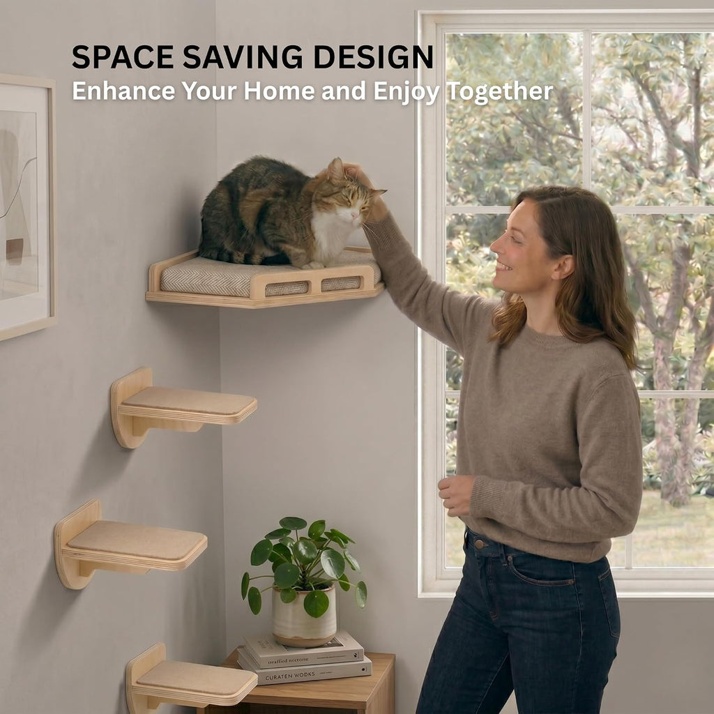 INICIO Cat Wall Shelves and Steps, 4-Piece Wooden Cat Wall Furniture Set