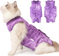 Cat Recovery Suit for Male and Female Surgical Post Surgery Soft Cone Onesie Tie Dye Cats Shirt Clothes Neuter Licking Protective Diapers Outfit Cover Kitten Spay Collar Alternative(Purple, M)