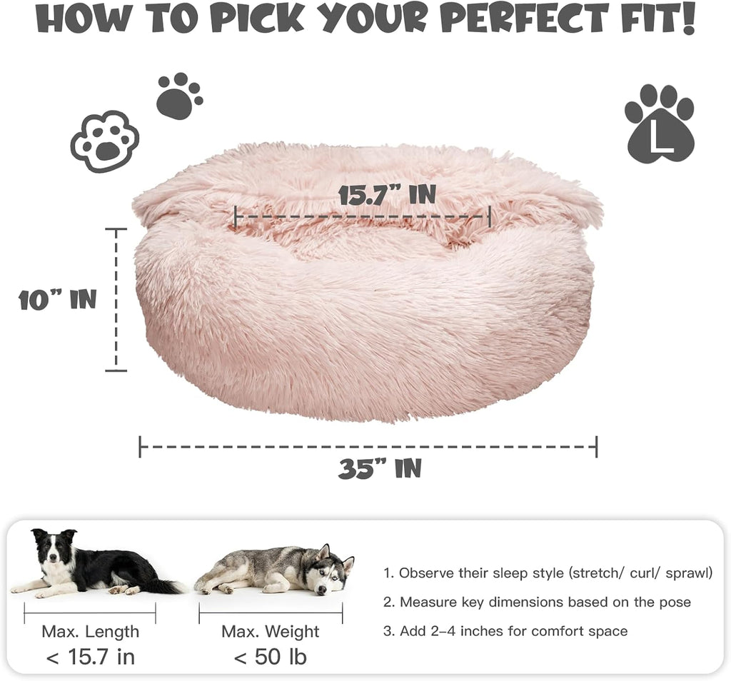 Himax 35in Covered Large Dog Bed with Blanket Attached Calming Burrow Beige