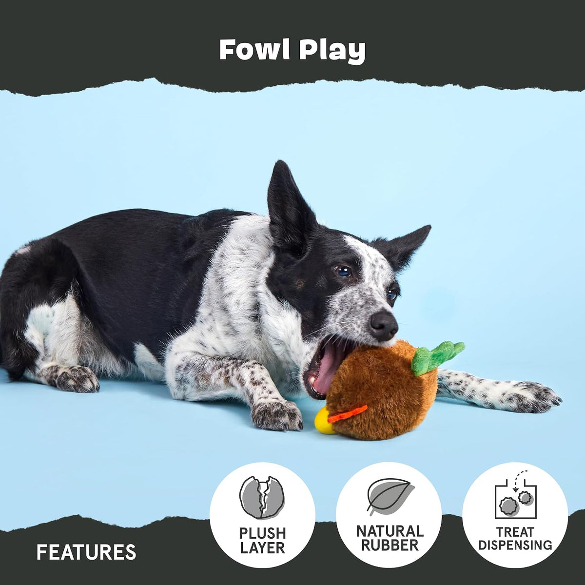 BarkBox Fowl Play Treat Dispensing Hard Core Plush Toy for Aggressive Chewers - Large