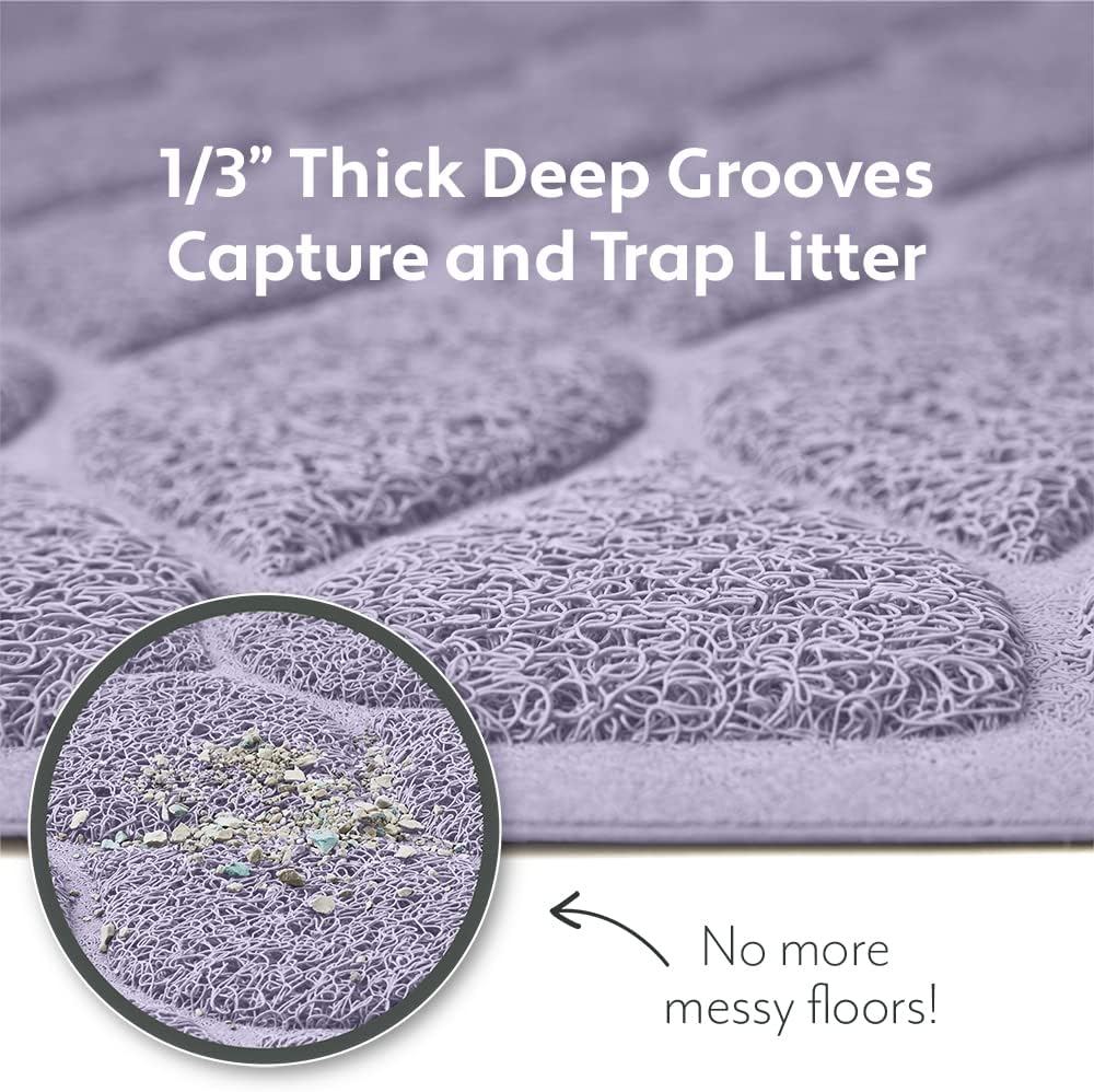 MIGHTY MONKEY Waterproof Cat Litter Box Mat, BPA Free, 35x23 Purple | Easy Clean Floors, Textured Backing, Soft on Sensitive Kitty Paws, Cats Accessories, Less Waste, Stays in Place