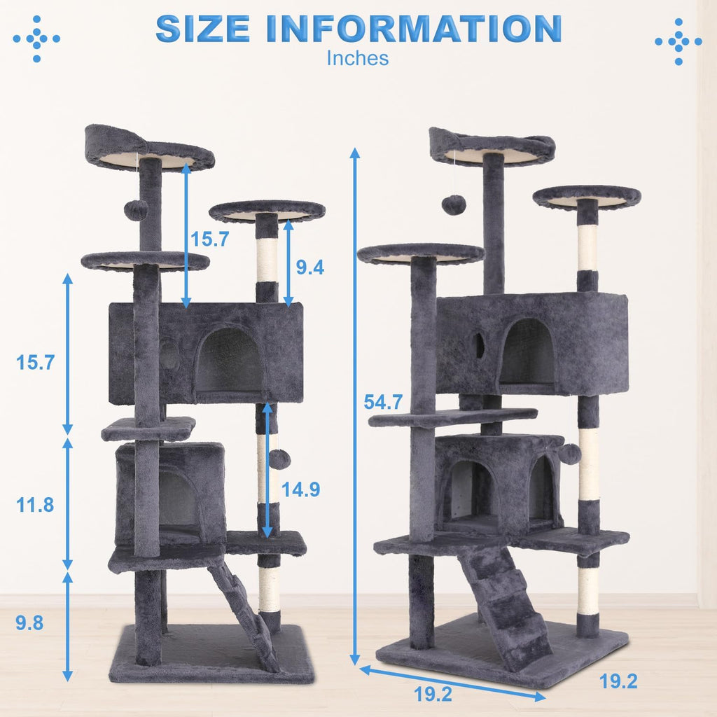 FDW | 54" Cat Tree Tower | Ashy | Multi-Level Indoor Activity Center