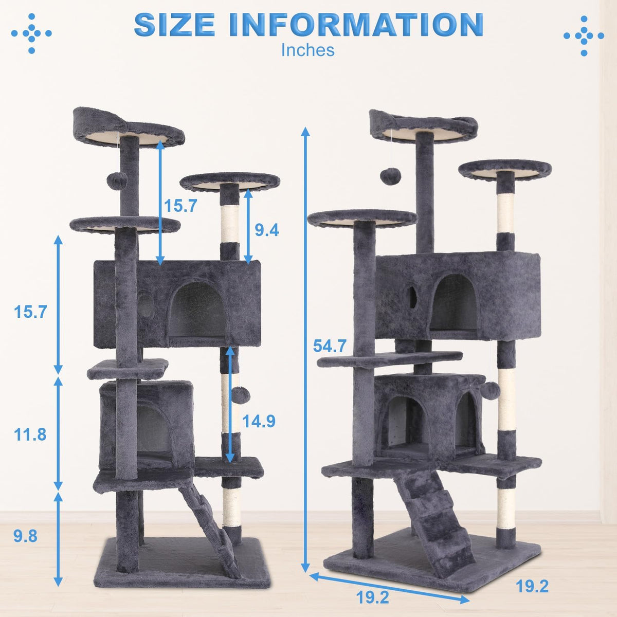 FDW | 54" Cat Tree Tower | Ashy | Multi-Level Indoor Activity Center