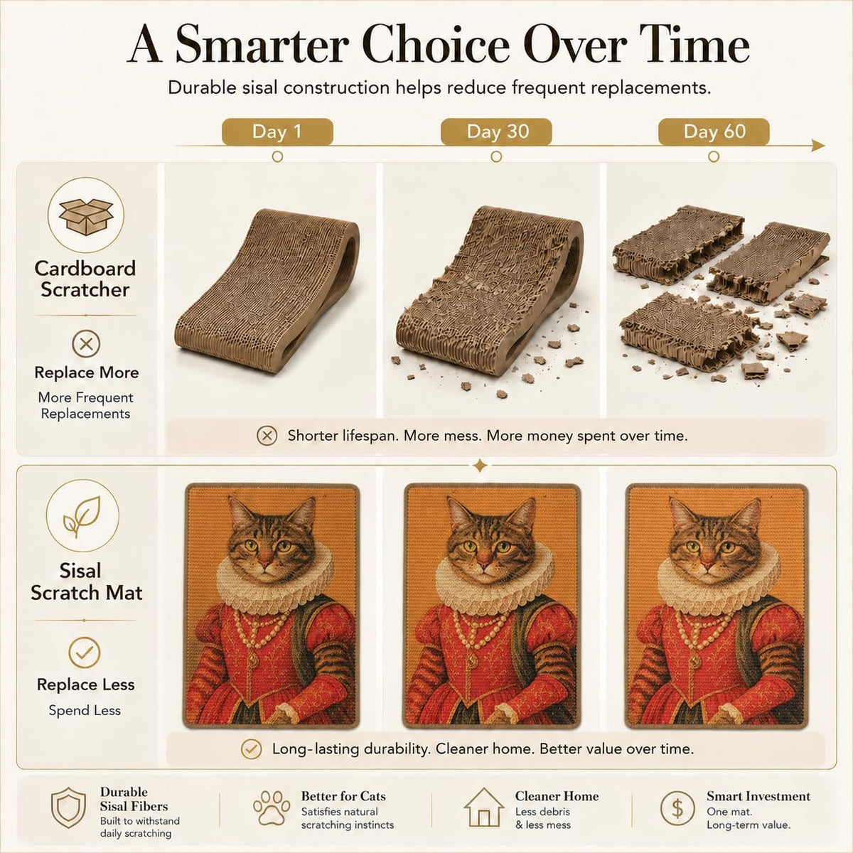 Art Sisal Cat Scratcher Mat, Cat Wall Scratchers for Indoor Cats
