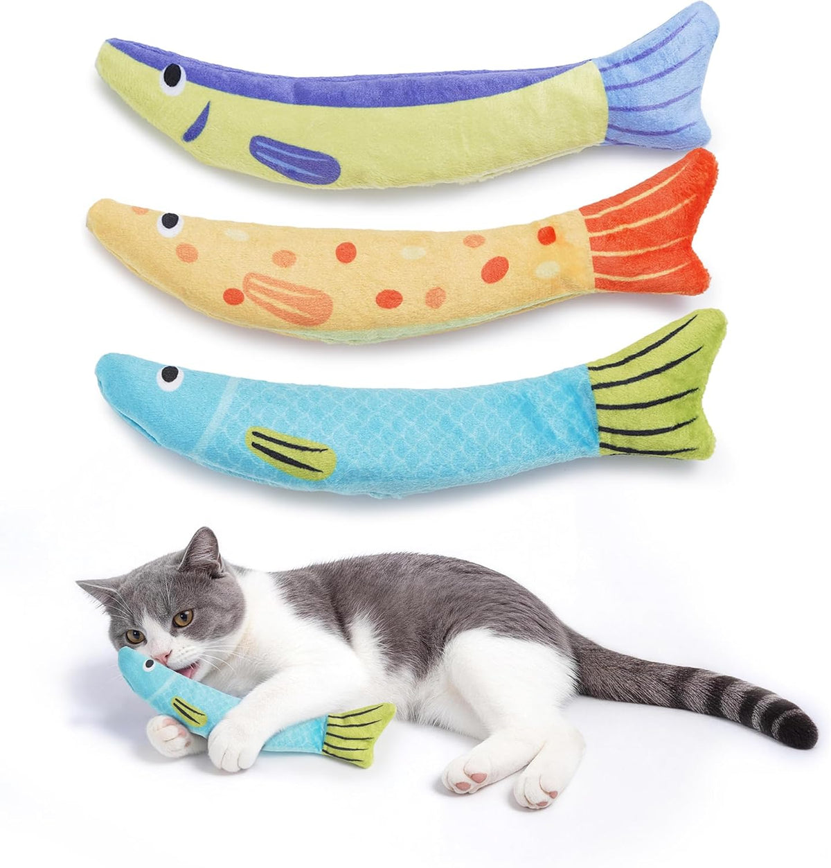 Catnip Toys, [12000mg] Extra Large Cat Toys for Indoor Cats, 100% Natural North American Catnip Floppy Fish, Crinkle Sound, Soft Cotton-Free Surface for Chewing, Teething & Kicking