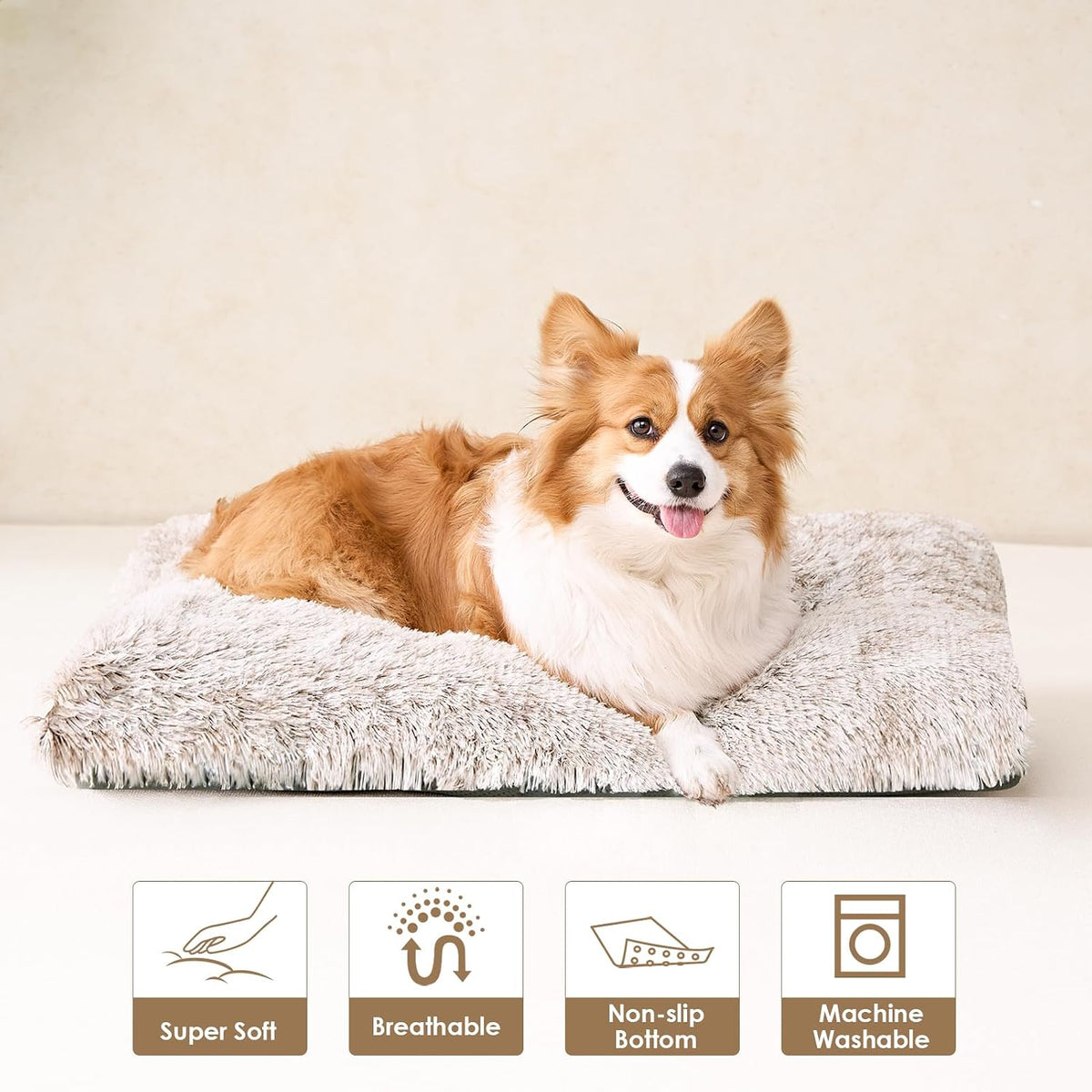 EHEYCIGA Fluffy Dog Crate Bed, Plush Extra Large Plus Dog Pillow, Brown
