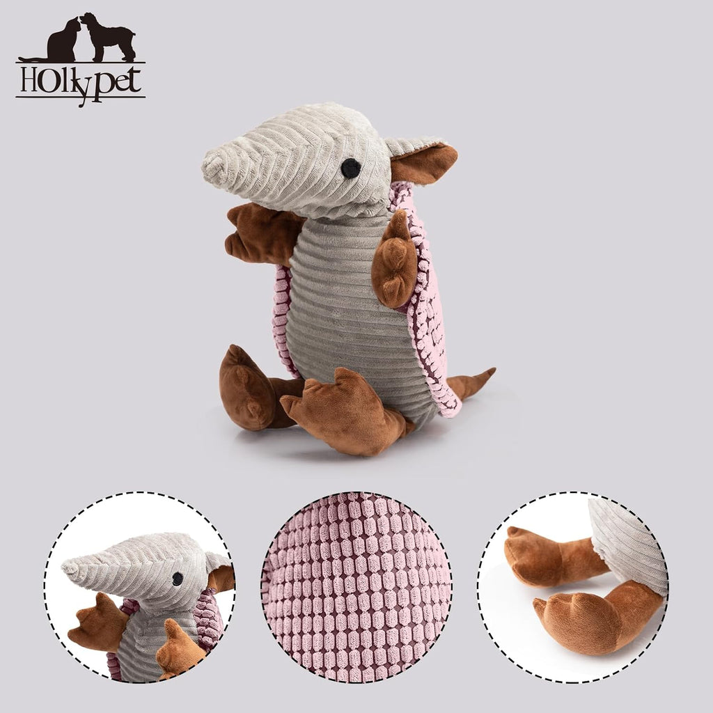 Hollypet Armadillo Squeaky Dog Toys for Medium Large Dogs, 14" | plush stuffed large dog squeak animal toy with unique grunt squeaker textured fabric for teeth cleaning toys