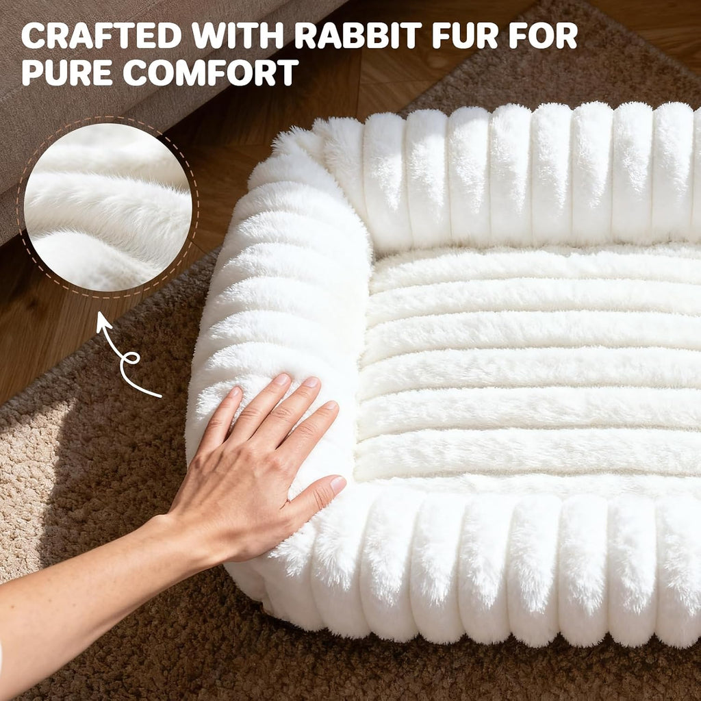 Dog Bed for Small Medium Size Dog, Washable Fluffy Rabbit Fur Pet Bed for Puppy and Kitten, Orthopedic Dog Cat Beds with Removable Cover & Anti-Slip Bottom Medium Dog Bed self Warming