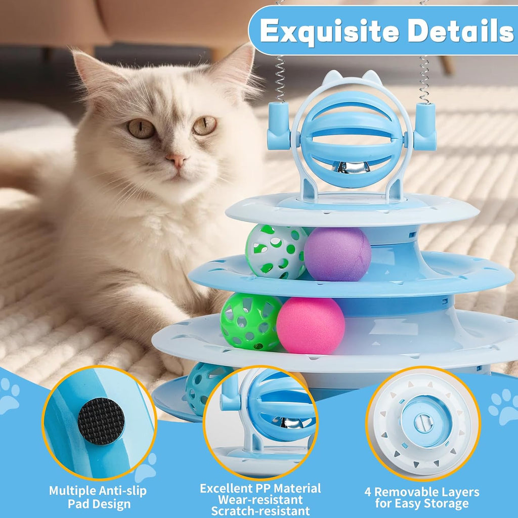 Goosheep Interactive Cat Toys Kitten Puzzle Ball with 2 Cat Teasers (Blue)