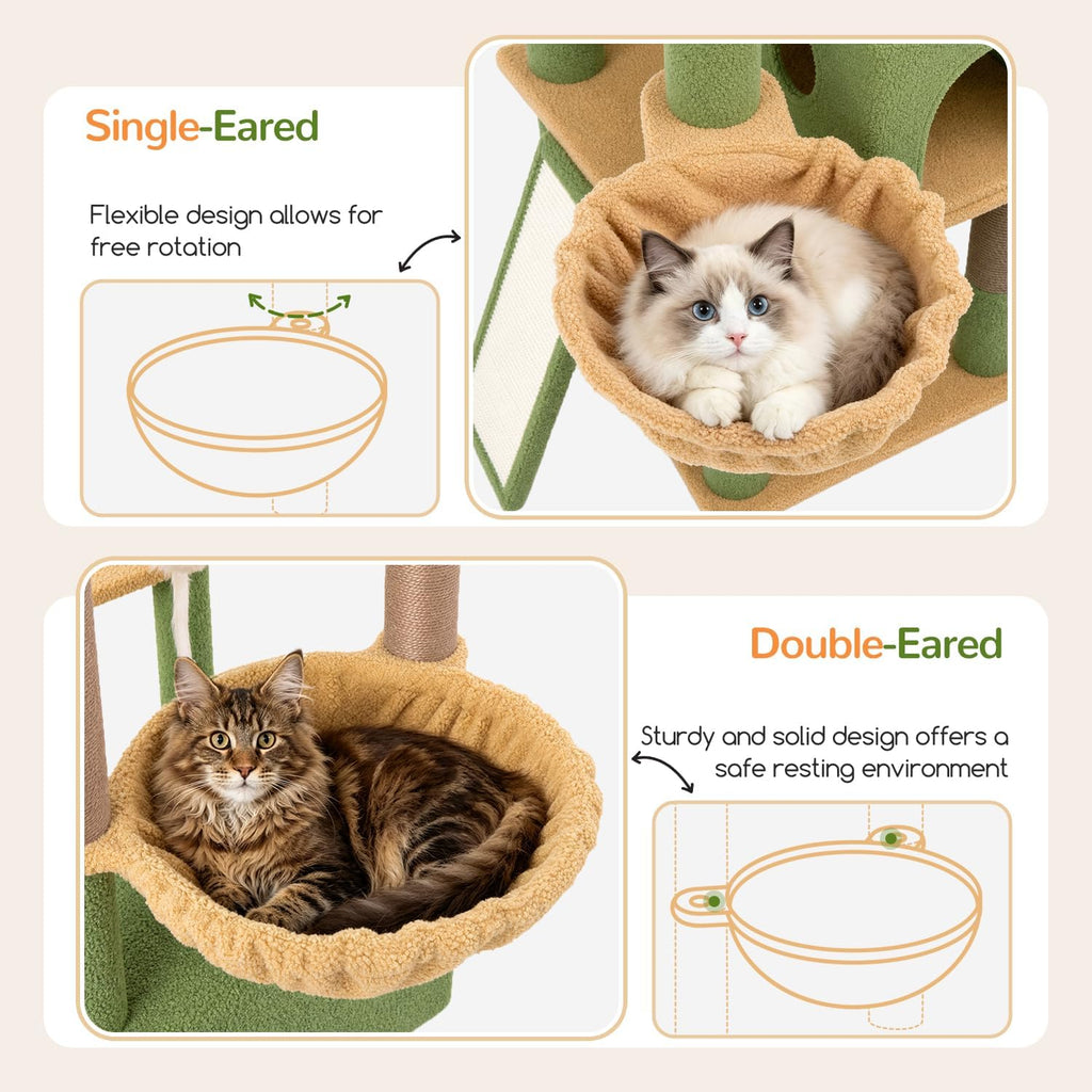 Globlazer Extra Large Cactus Cat Tree for Indoor Multiple Cats, S78G, Green