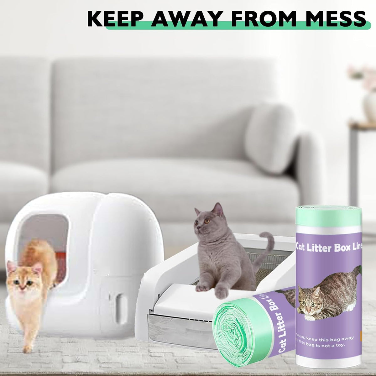 100 Pack Cat Litter Box Liner Bags Compatible with Pet Clumping & for Smartspin Self-cleaning Litter Box, Thick Heavy Duty Drawstring Waste Drawer Liners Compatible with PURA X/MAX -23" x 12"
