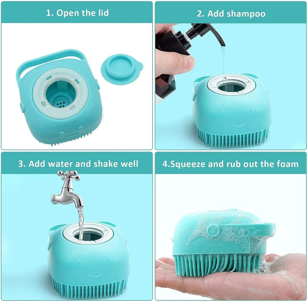 7pcs Pet Grooming Kit, Self-Cleaning Brush Shedding Kit with Nail Clipper, Flea Comb, Shampoo Bath Brush, Finger Toothbrush, Storage Bag (Blue)