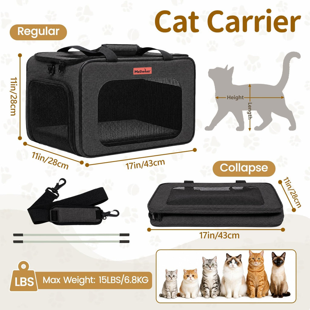 Soft-Sided Cat Dog Pet Carrier Airline Approved, Medium Black
