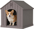 Dog House Outdoor, Plastic Small Dog House-Weatherproof Design with Air Vents & Elevated Floor for Small to Medium Dogs, Easy Clean and Assemble (Standard Grey, 26''L × 23.6''W × 25.8''H)