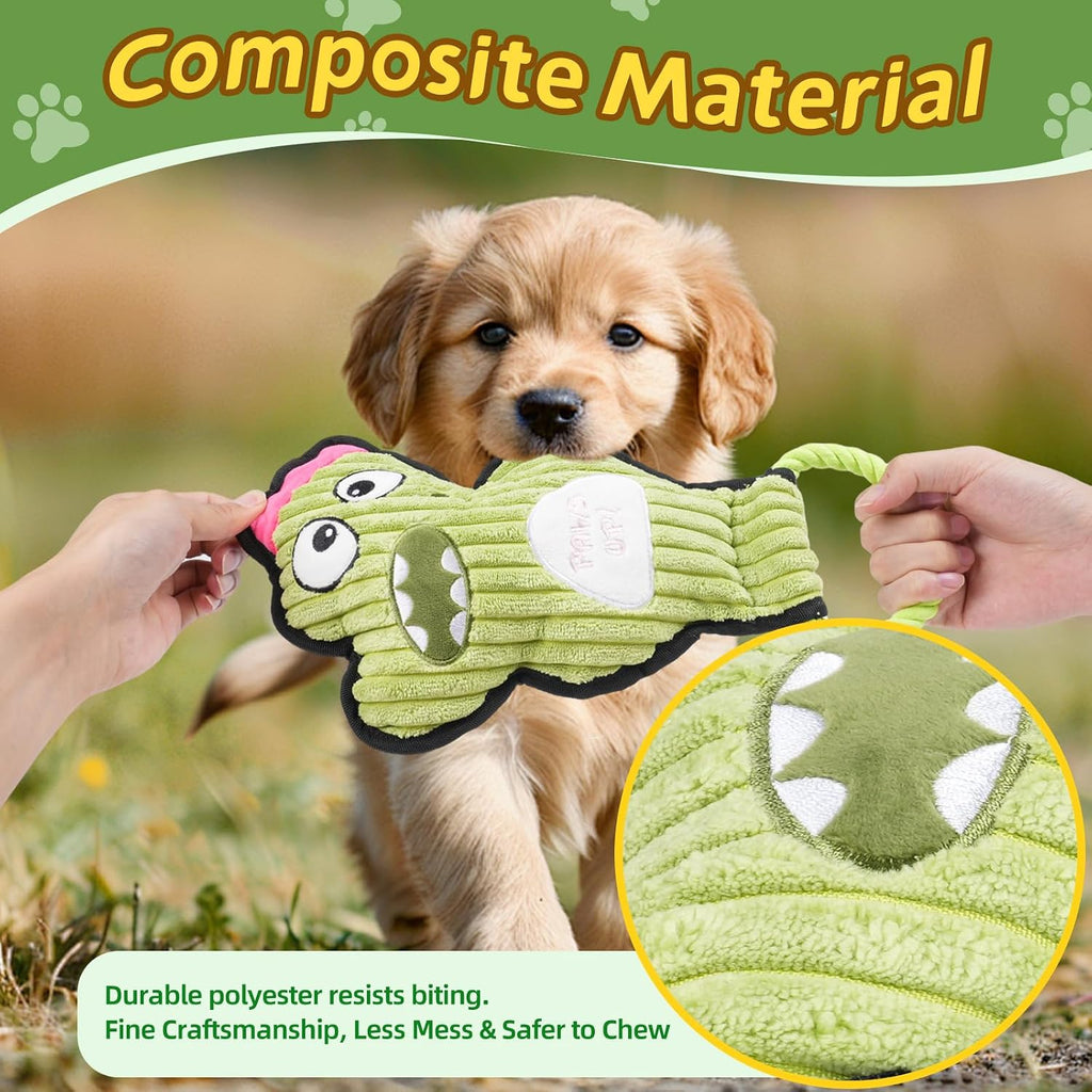 2-Pack Crinkle and Squeaky Dog Toys & Tough Tug of War Set - No Stuffing Chew-Resistant Plush Toys to Keep Them Busy, Best Birthday Gift for Small/Medium/Large Breeds (Dino & Gorilla)