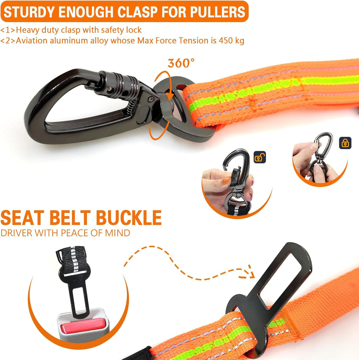 Heavy Duty Bungee Dog Leash with Locking Carabiner for Large Dogs