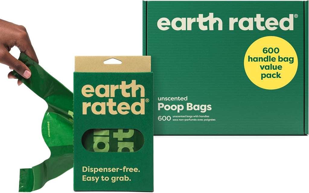Earth Rated Dog Poop Bags for Dogs, 600 Easy Tie Handle Bags, Unscented | Extra Thick Waste Bag Refill Rolls