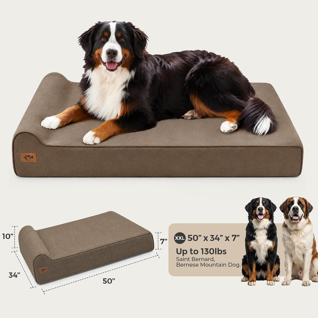 Sytopia XXL 35D Memory Foam Dog Bed for Extra Large Dogs – 7" Thick Orthopedic Pet Couch for Seniors and Big Breeds up to 150 Pounds, with Waterproof Liner & Washable Cover, 50"x 34"x 7", Brown