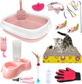 Kitten Starter Kit, 15-Piece Cat Essentials Set Includes Litter Box, Toys, Collars, Scratch Pad, Nail File, Automatic Feed Bowls, Grooming Gloves (Pink)