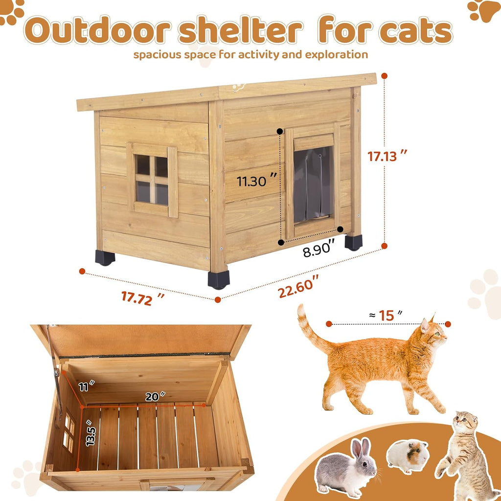 Agitree Outdoor Wooden Pet House, Weatherproof Winter Shelter for рuррy and Small Cats, Elevated Design with Window (Yellow, 22.56 * 17.71 * 16.73Inches)