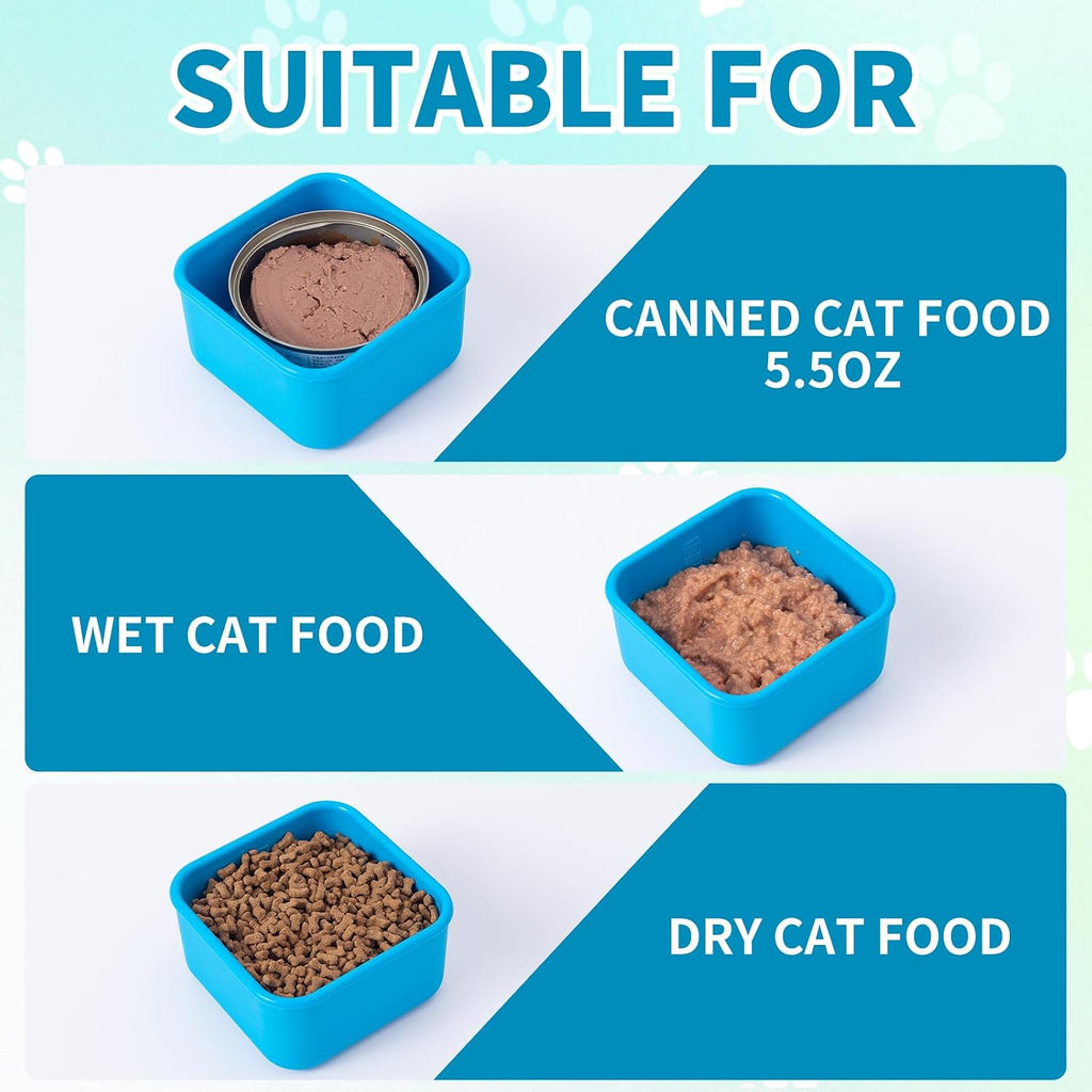 Cat Can Cover 5.5 oz Canned Food Storage Container, 2Pack Silicone Can Sealer with Airtight Lids Compatible with 5.5oz Friskies & 3.5oz Cesar Dog Can for Fridge to Keep Fresh (Turquoise and Blue)