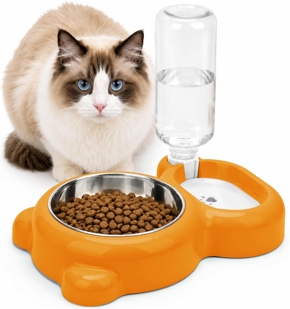 2-in-1 Dog Cat Bowl, Cat Food and Water Bowl Set, Orange