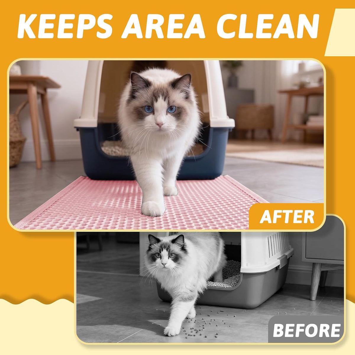 Pieviev Cat Litter Mat, Double-Layer Waterproof Litter Trap, 24" x 15" Pink | Honeycomb Design Catches Scattered Particles to Stop Tracking, Urineproof Base Protects Floors, Easy to Clean