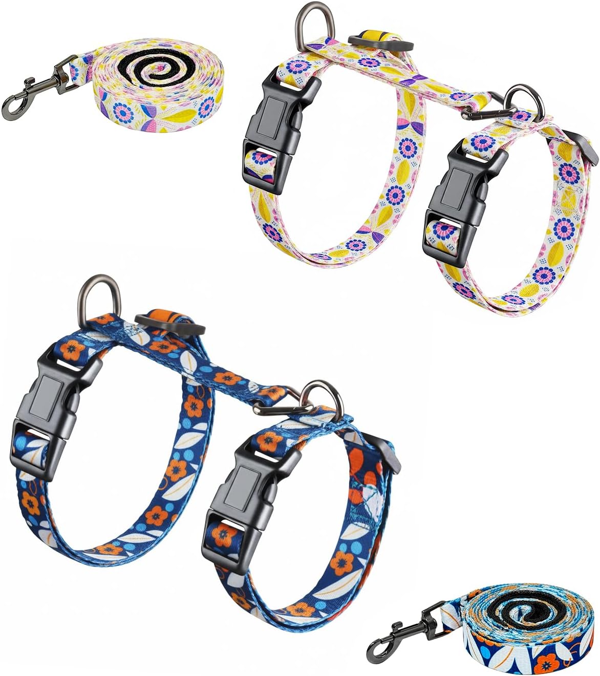 Halypet 2-Pack Cat Harness and Leash Set, Escape Proof 3-in-1 Adjustable Harness for Cats, Soft Lightweight, Easy On & Control for Walking, Travel & Outdoor Use, Medium (White & Navy)
