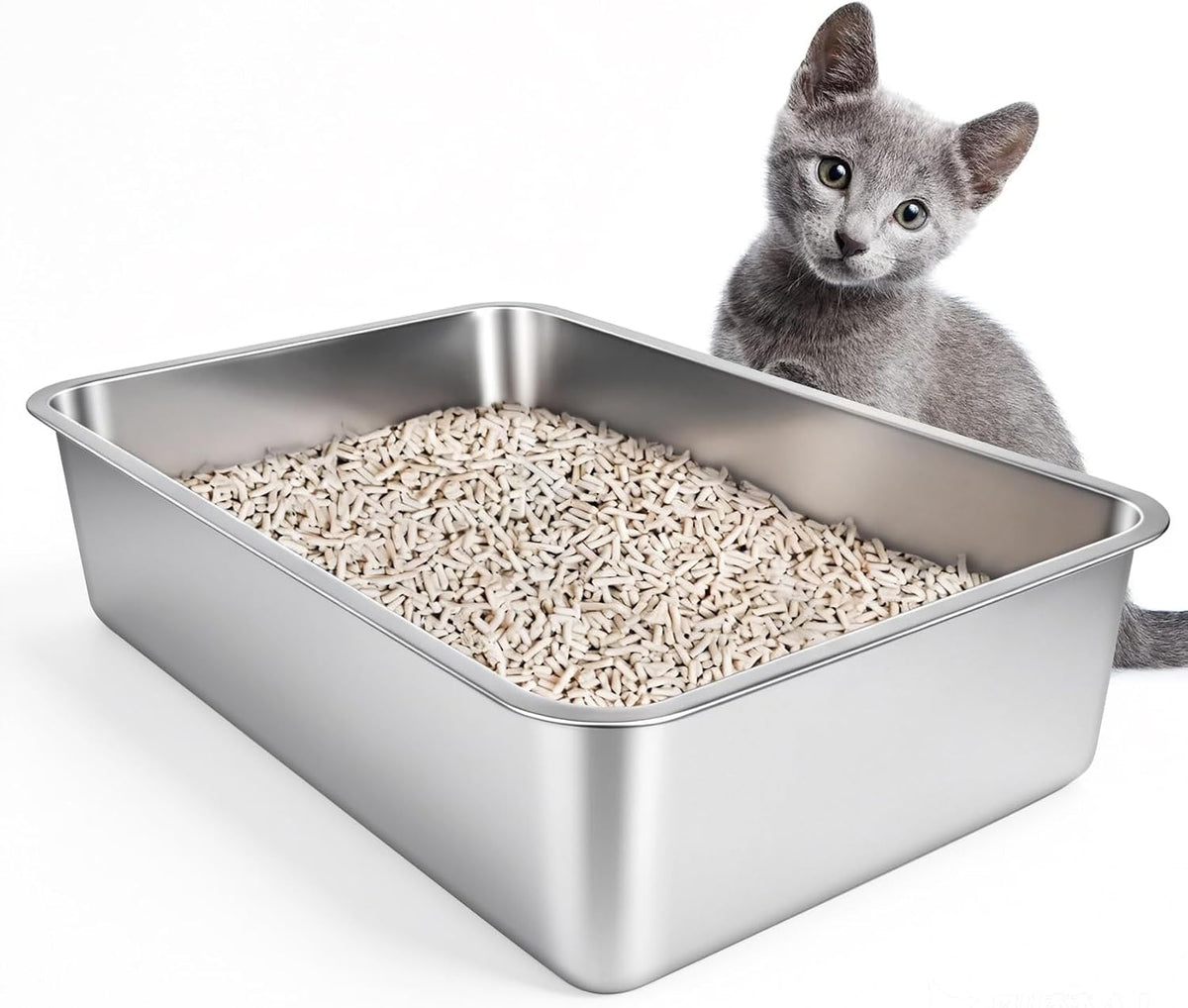 Stainless Steel Cat Litter Box,Large Metal Litter Box,19.5" Lx13.5 Wx4 H