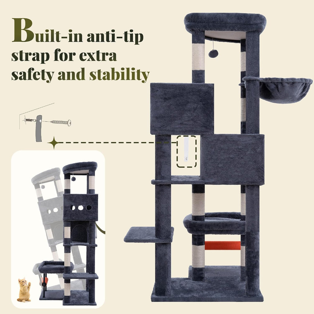Hey-brother Cat Tree Tower with Stable L-Shaped Widen Base, Condo, MPJ086G