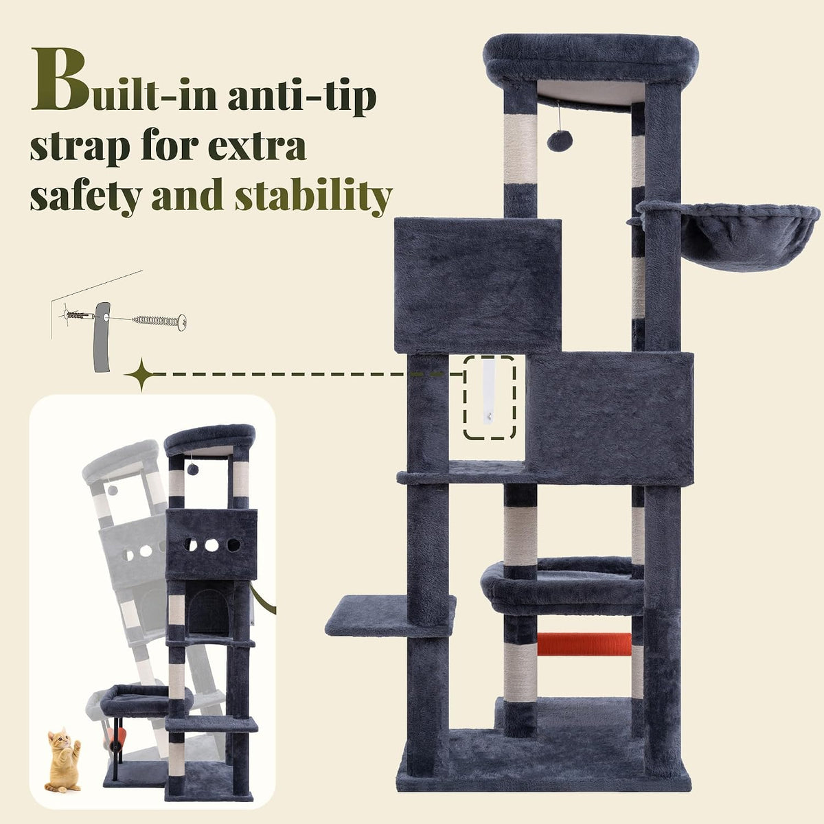Hey-brother Cat Tree Tower with Stable L-Shaped Widen Base, Condo, MPJ086G