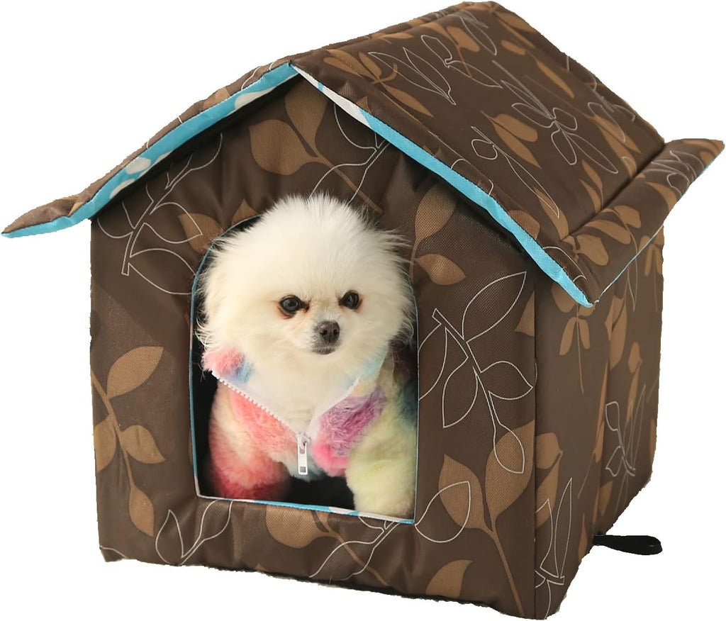 Outdoor Cat House, Cat Houses for Outdoor Cats, Weatherproof Warm and Insulated Cat House with Transparent Curtain Pet House, Stray Cats Shelter (Shabby Chic, Small-Houses)