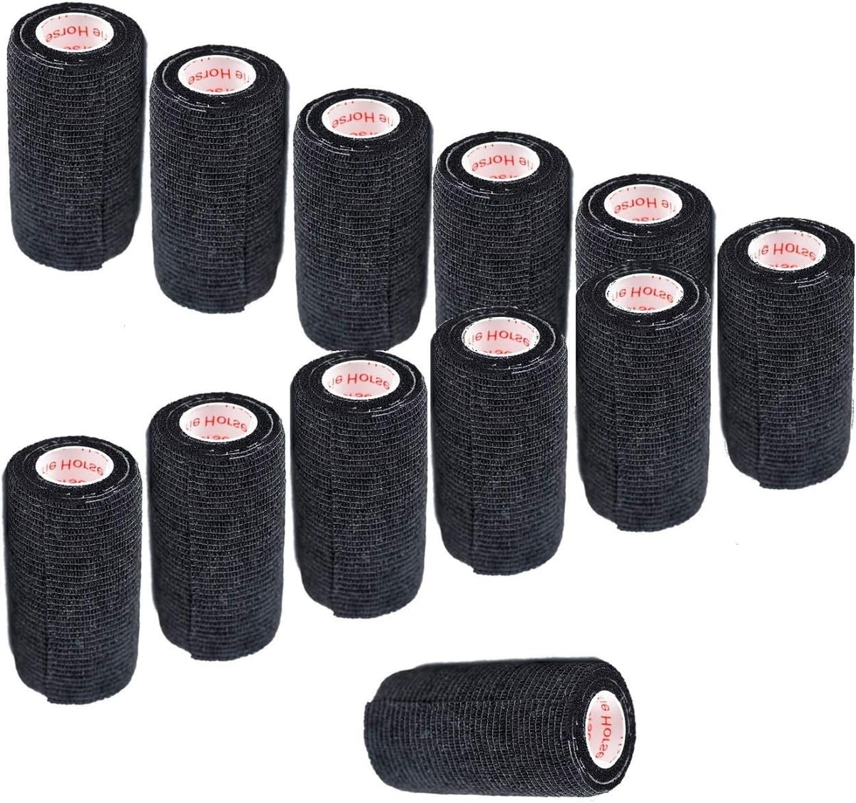 3 Inch Self Adhesive Bandage Wrap - Self-Sticking Vet Wrap - Black, 12 Pack