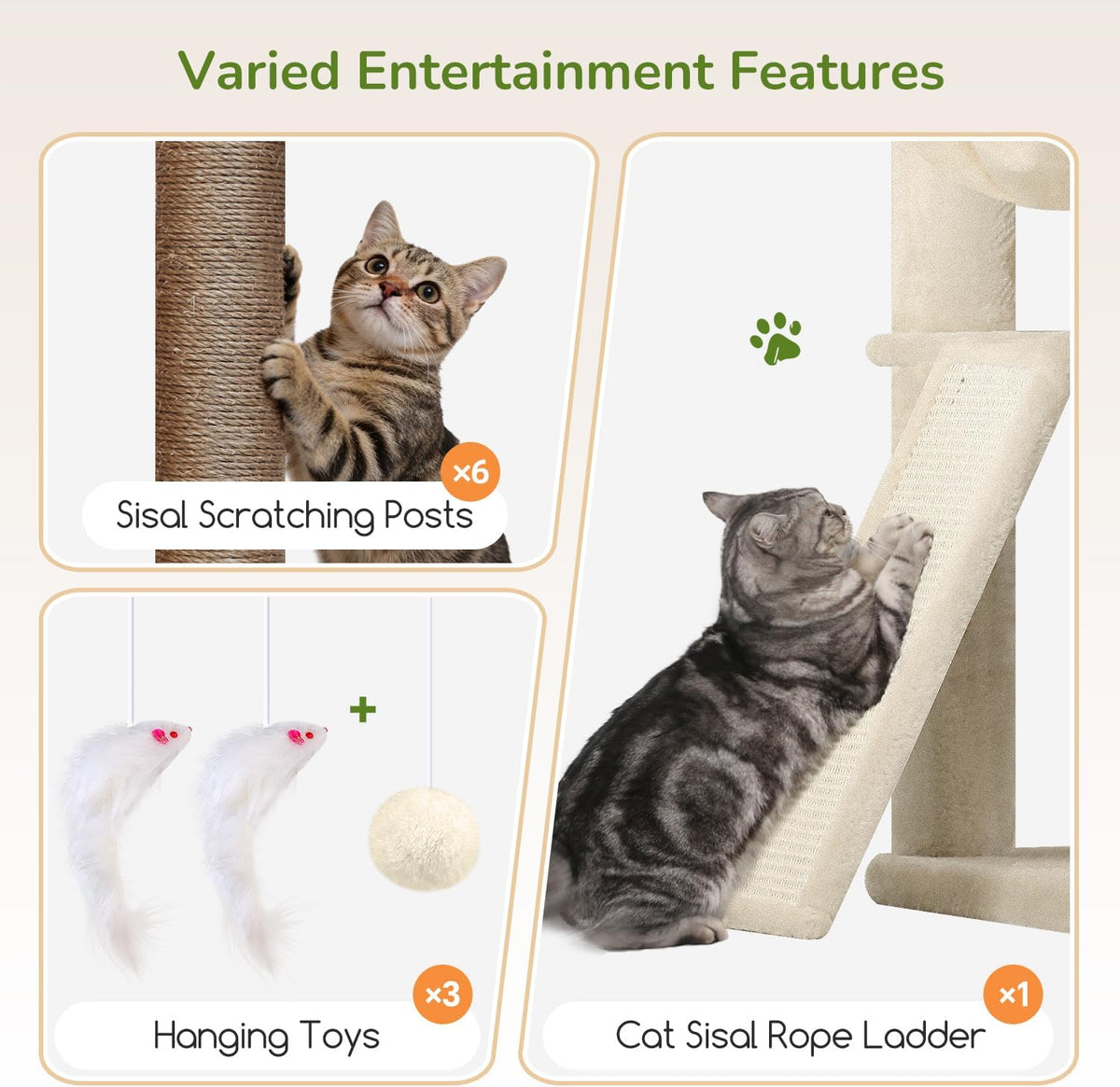 Globlazer Extra Large Cat Tree for Indoor Multiple Cats, S78G, Beige