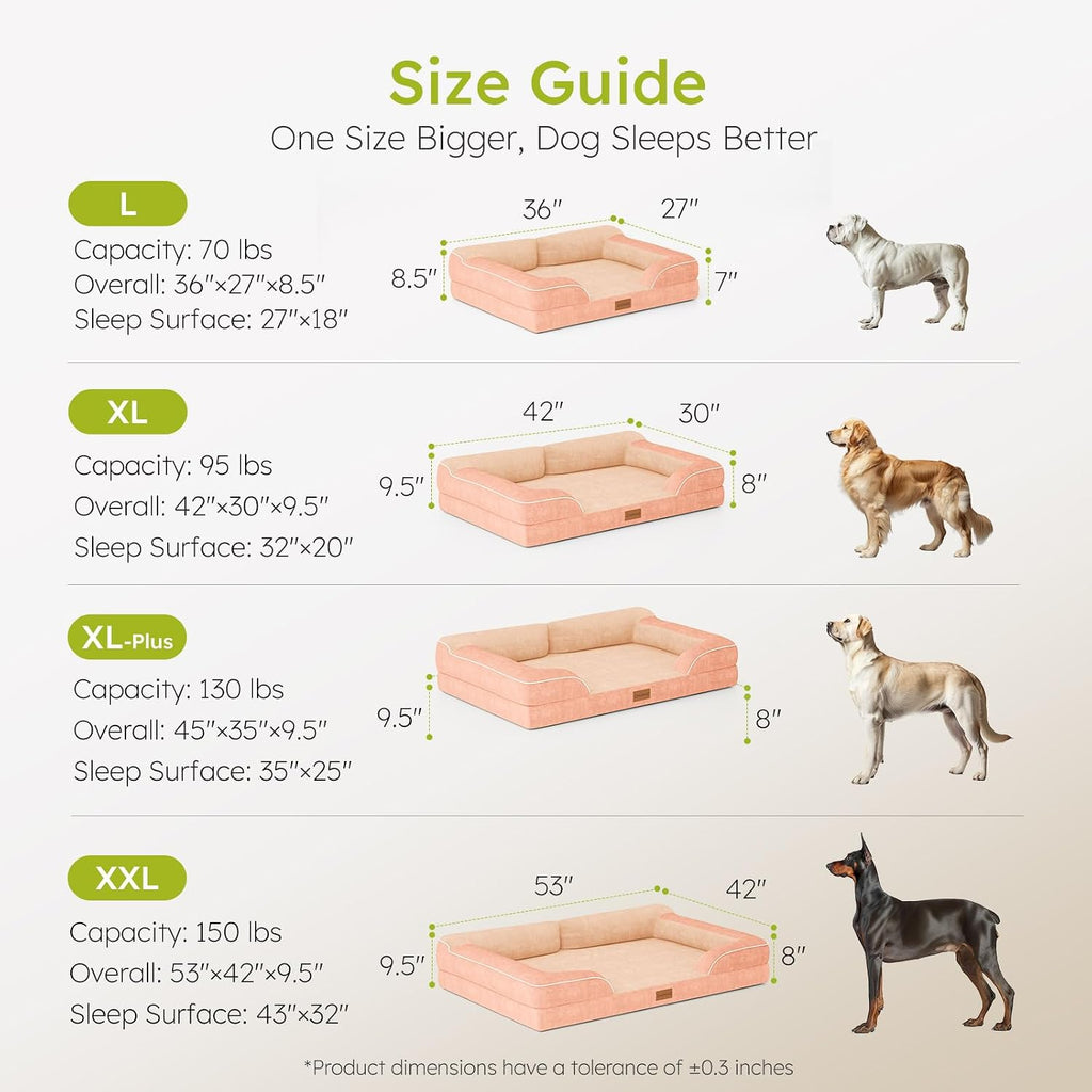 CWAWZ Jumbo Dog Bed for Extra Large Dogs, Orthopedic Dog Bed with Cooling Gel Memory Foam, Waterproof Pet Bed with Removable Washable Cover, 45" Pet Sofa Couch Dutch Velvet with Bone Toy, Peach Pink