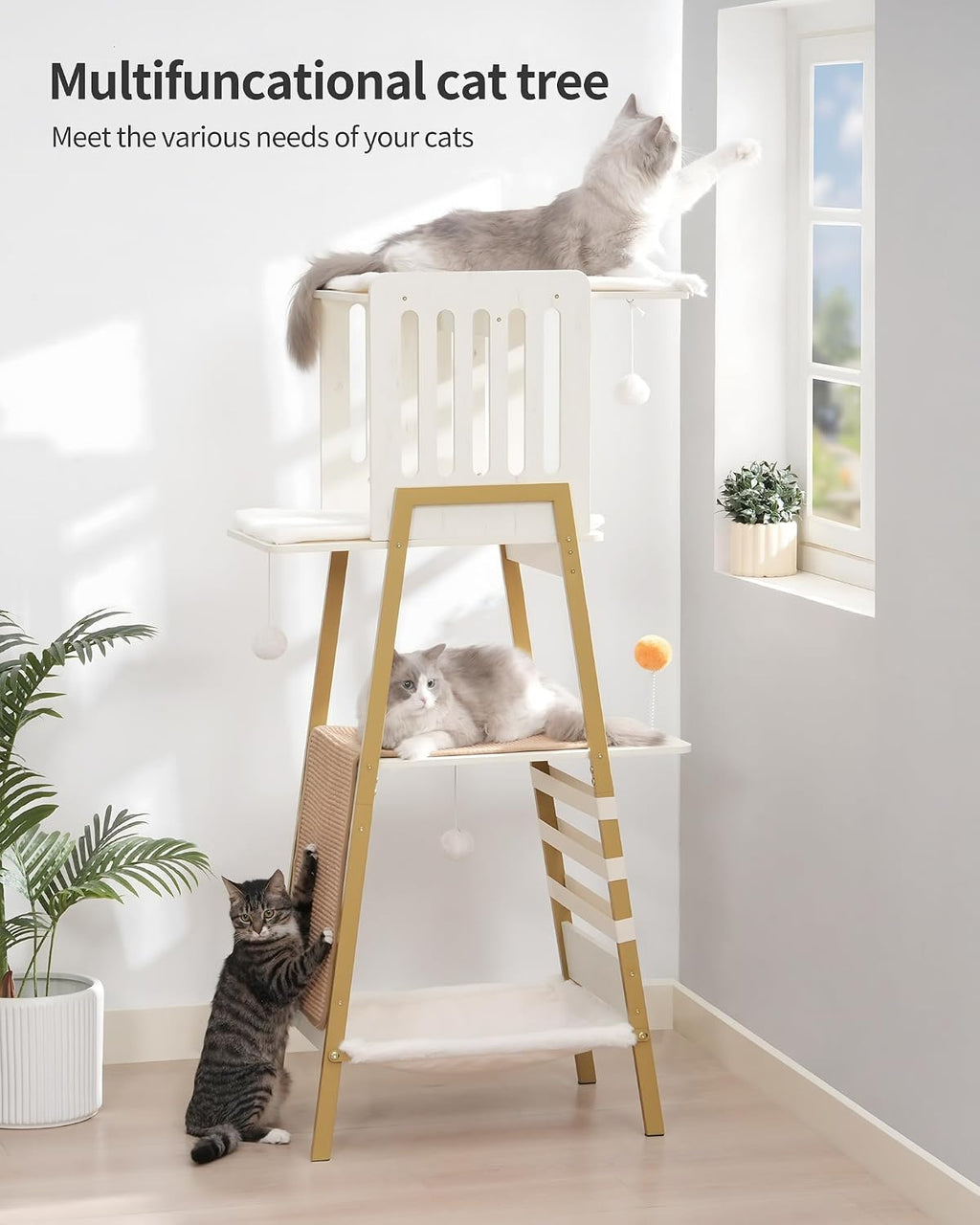 FourFurPets Modern Cat Tree, 58-Inch Cat Tower for Large Cats, Big Hammock
