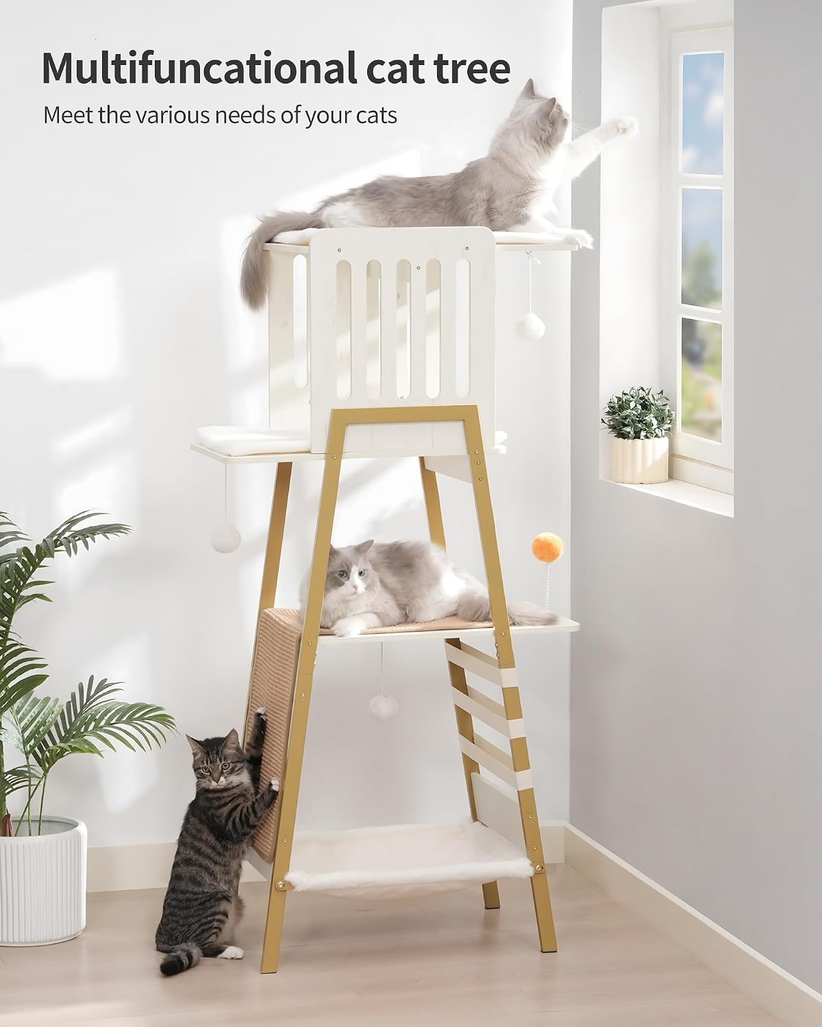 FourFurPets Modern Cat Tree, 58-Inch Cat Tower for Large Cats, Big Hammock
