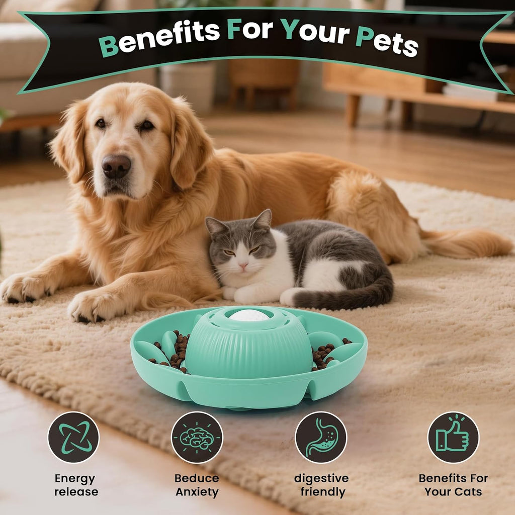 PUPPYGANG 2-in-1 Slow Feeder Dog Bowl & Dog Lick Bowl for Medium Large Dogs, Silicone Puzzle Feeder with Removable Lick Ball, Suction Base Bowl for Kibble, Wet Food, Yogurt & Peanut Butter (Green)