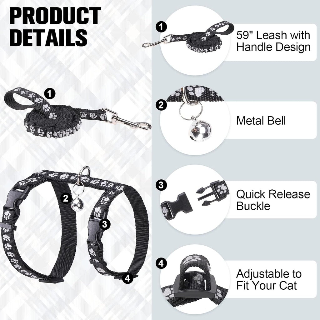 BEAUTYZOO Cat Harness and Leash Set, Escape Proof for Walking Travel, Black