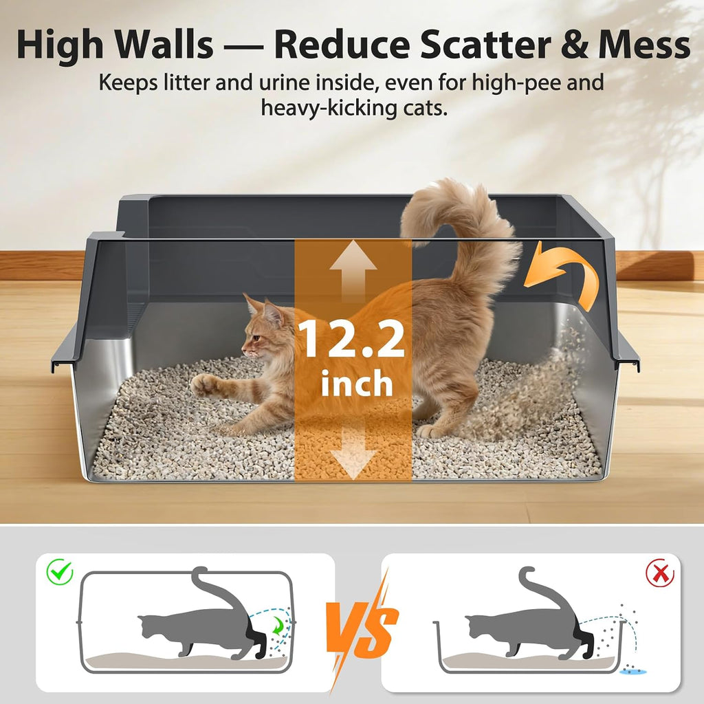 FURTIME Stainless Steel Cat Litter Box, Extra Large Cats Metal Litter Box