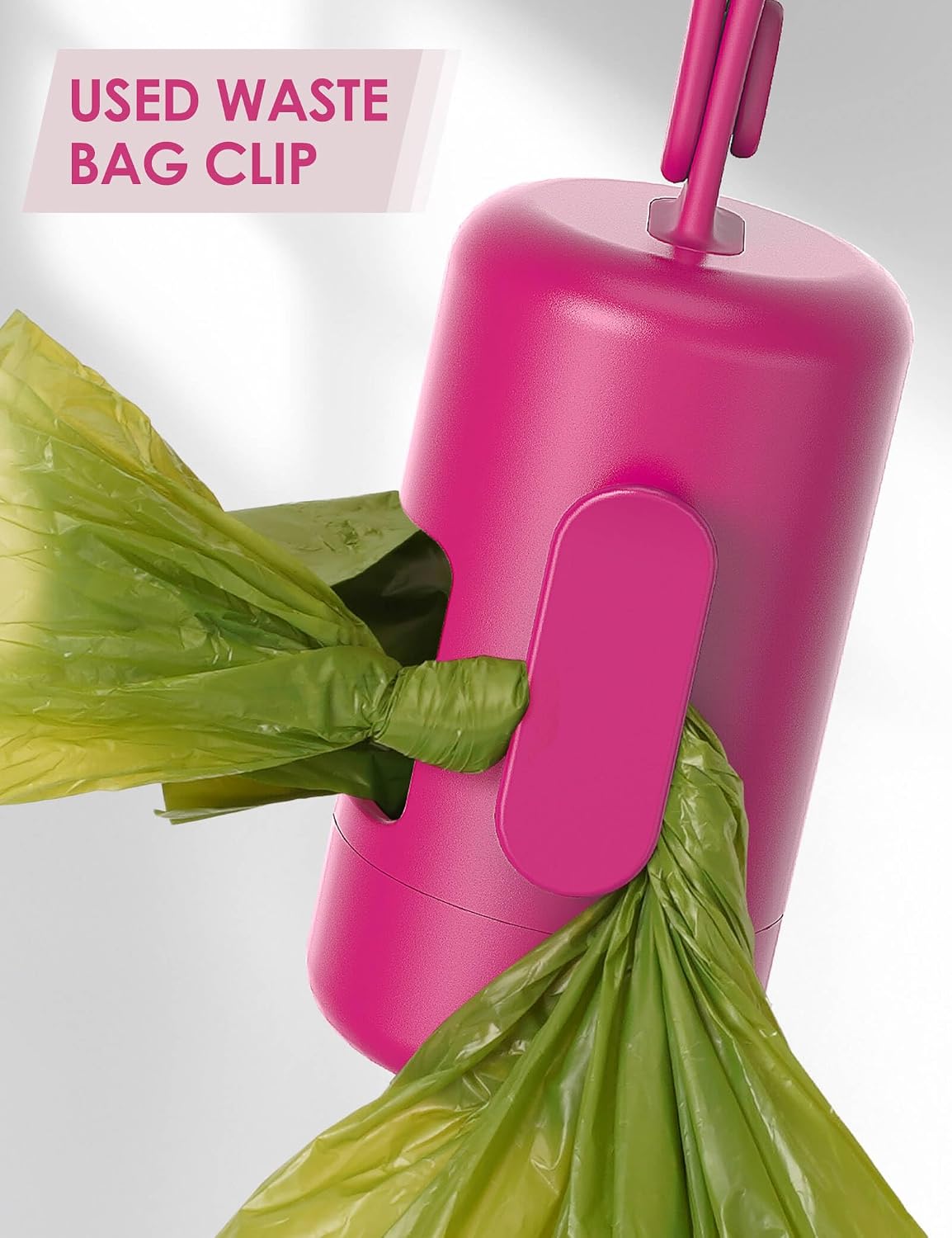 Gobeigo Dog Poop Bag Holder with Convenient Hook for Waste Bags(Hot Pink) | Silicone Strap Fits Any Leash, Large Opening for Easy Dispensing with 1 Bonus Roll of Waste Bags